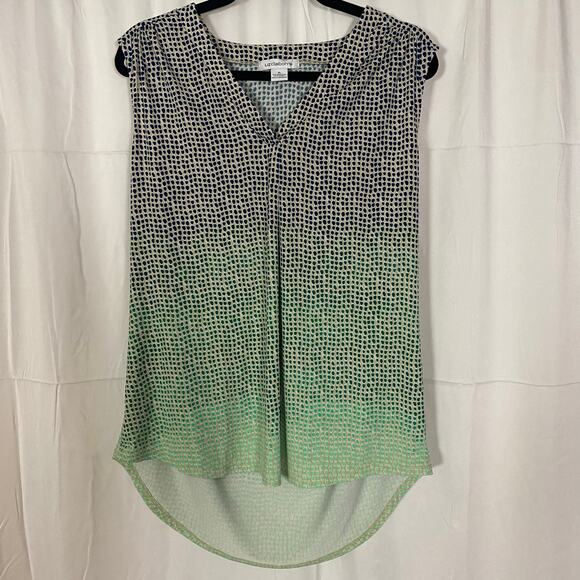 Liz Claiborne XL Sleeveless High-Low Hem Blouse Green Ombre Polka Dot Print - Picture 1 of 8